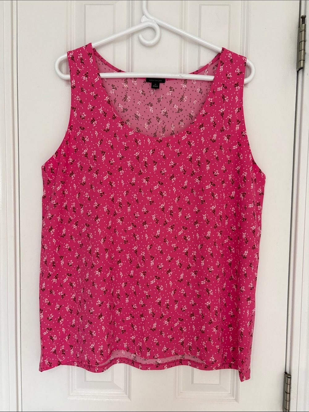 Ann Taylor Pink, White and Brown Floral Polyester Sleeveless Top